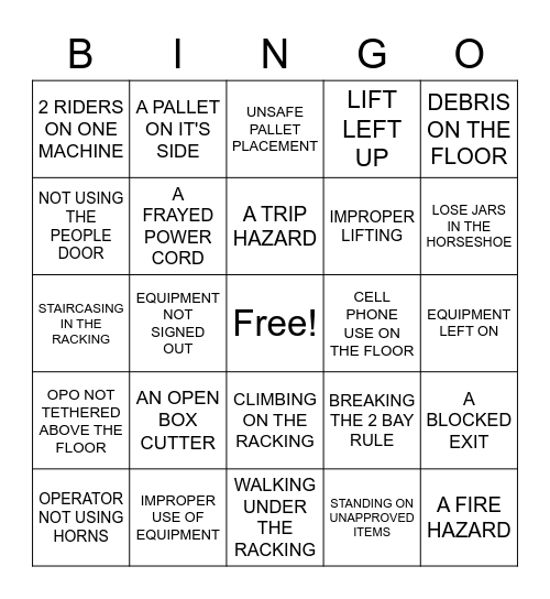 SAFETY BINGO Card