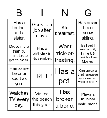 Untitled Bingo Card