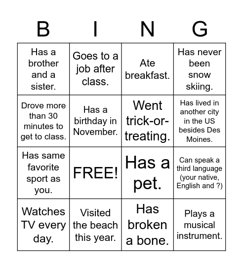 Untitled Bingo Card