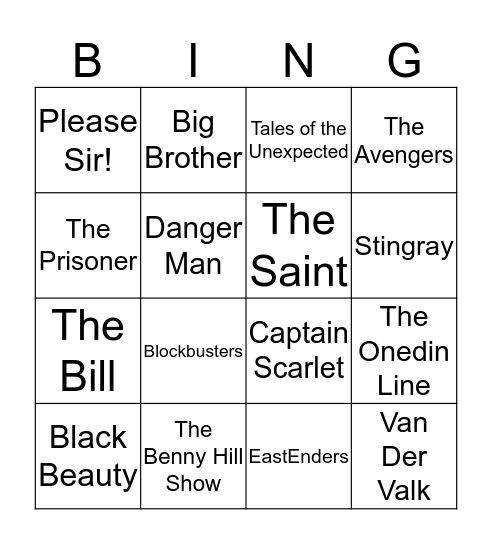 TV Themes Bingo Card