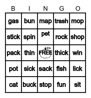 CVC Word Halloween Bingo Card