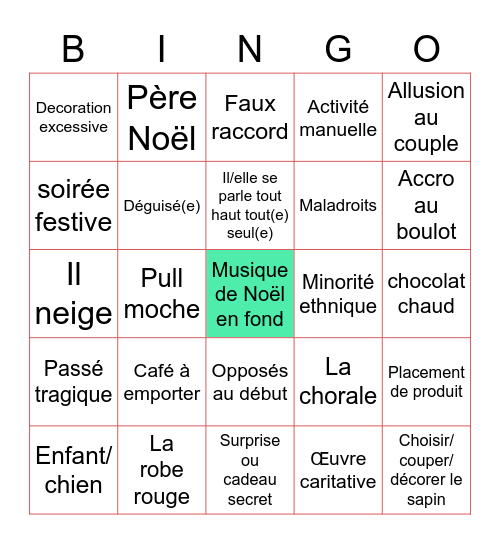 Christmas Rom-Com Bingo Card