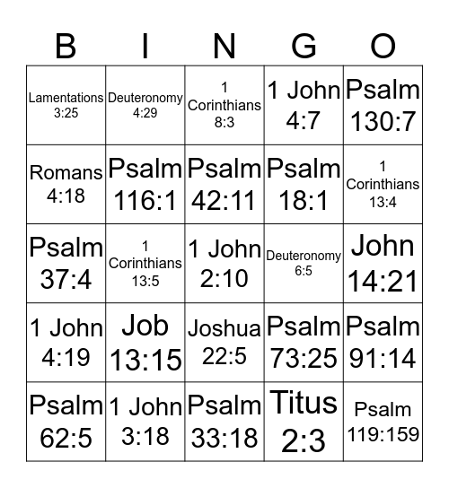 Scripture Bingo Hope in God/Love God Bingo Card