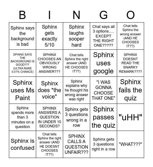 Quiz Bingo Card