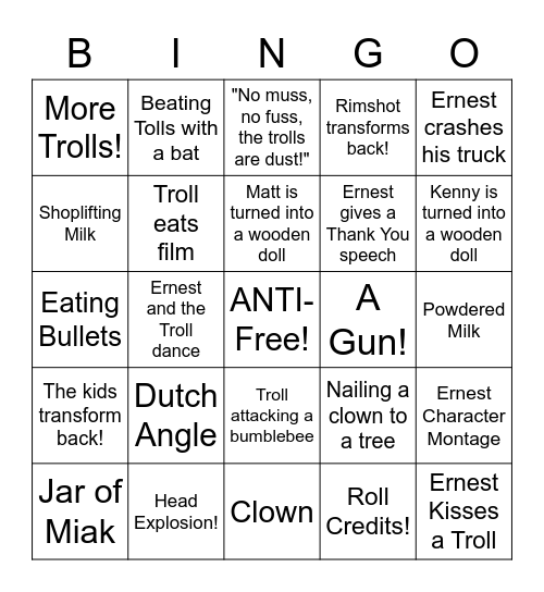 Ernest Scared Stupid - Round 3 Bingo Card