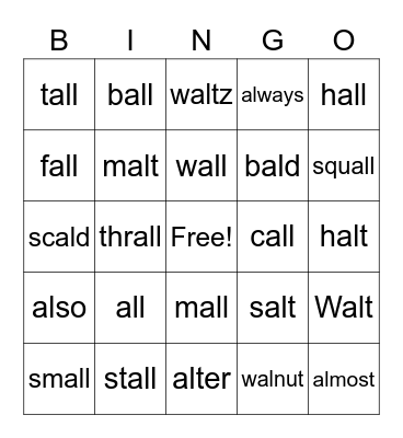 -all words Bingo Card