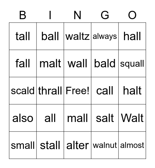 -all words Bingo Card
