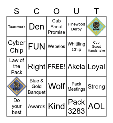 Cub Scout Bingo Card