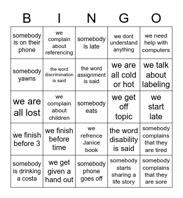 drink every time Bingo Card