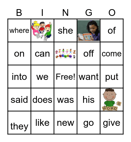 Heart Words Bingo Card