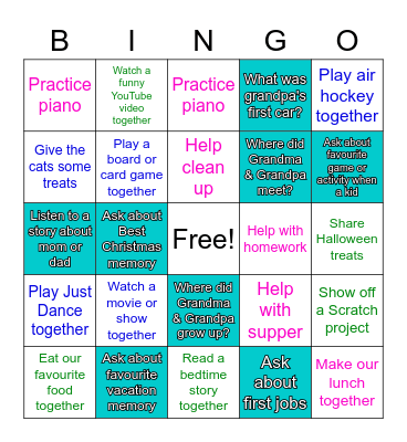 Jack, Julie, Grandma & Grandpa Bingo Card