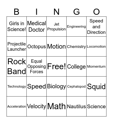 Projectile BINGO Card