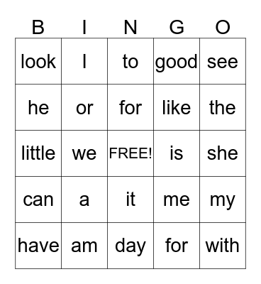 SIGHT WORDS        JANUARY Bingo Card