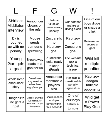 MN Wild 2022-2023 season Bingo Card