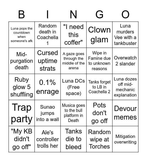 Asteria raid night bingo Card