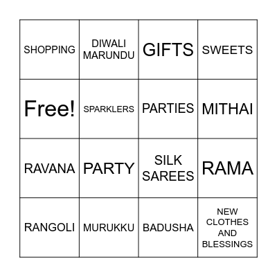 Komal's  Home Diwali Party Bingo Card