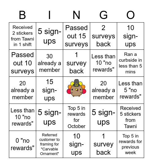 November 2022 Cashier Bingo Extravaganza Bingo Card