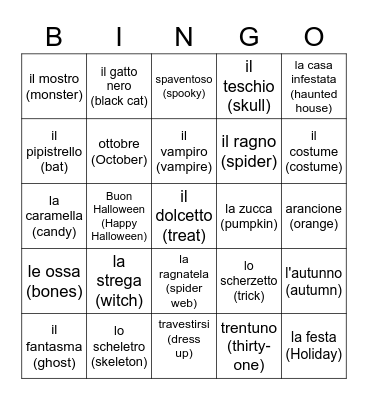 Halloween Bingo Card