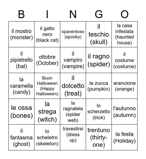 Halloween Bingo Card