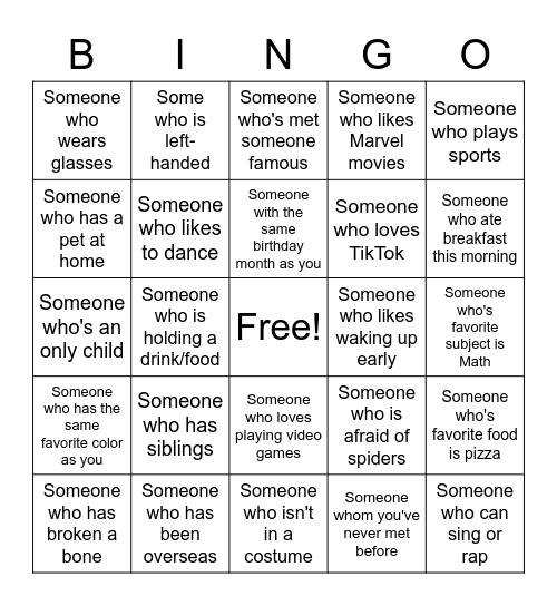 Human Bingo Card