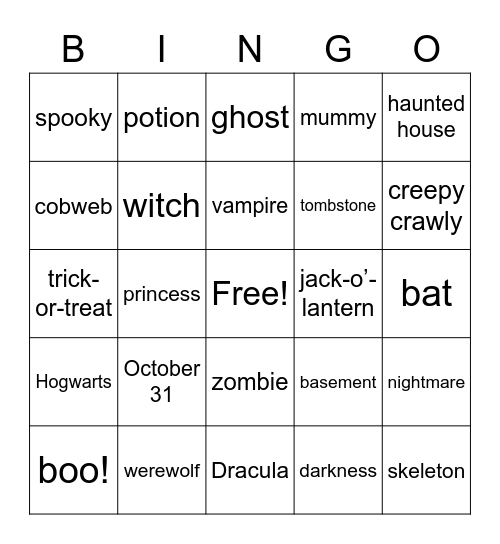 Halloween Bingo Card