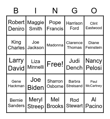 Dead celebrities Bingo Card