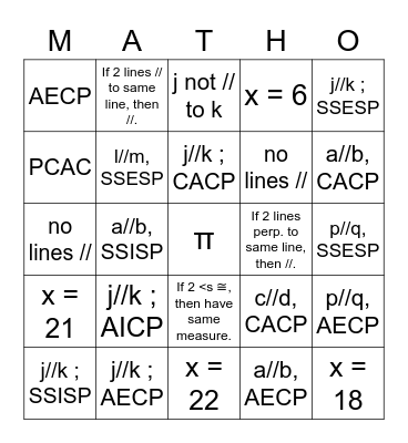 3.3-3.4 Geometry Review Bingo Card