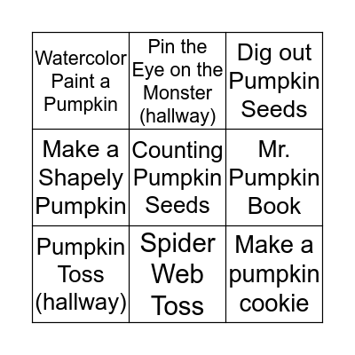 Fall Party Bingo Card