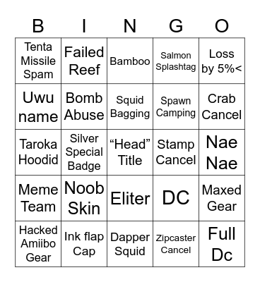 Splat 3 Turf Bingo Card