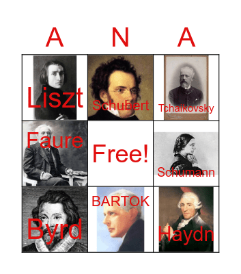 MUSICAL COMPOSERS Bingo Card