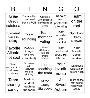 Grady Halloween Bingo Card