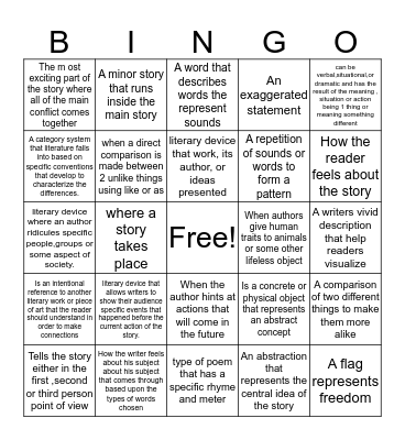 Literary terms Bingo Card