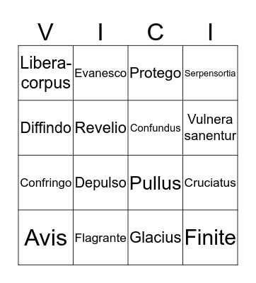 Harry Potter Latin Spells Bingo Card