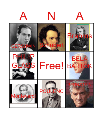 MUSICAL COMPOSERS Bingo Card