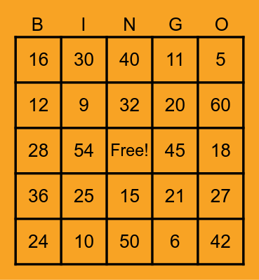 Multiplication Bingo Card