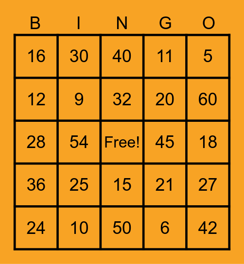 Multiplication Bingo Card
