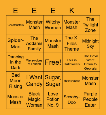 🦇🍬 Halloween Name-That-Tune 🎃👻 Bingo Card