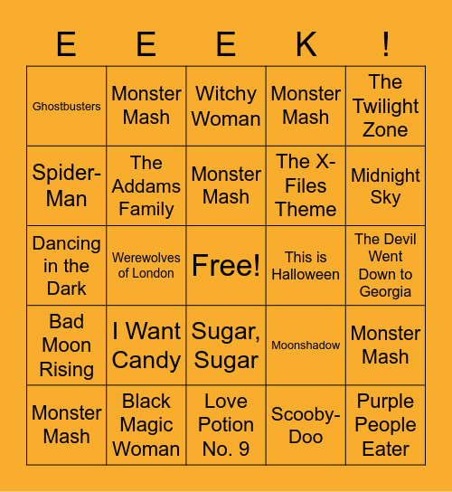 🦇🍬 Halloween Name-That-Tune 🎃👻 Bingo Card