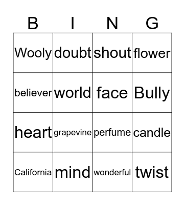 The 60's With A Twist Bingo Card