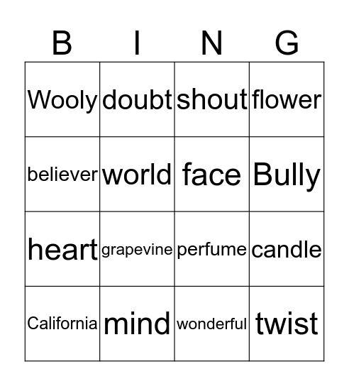 The 60's With A Twist Bingo Card