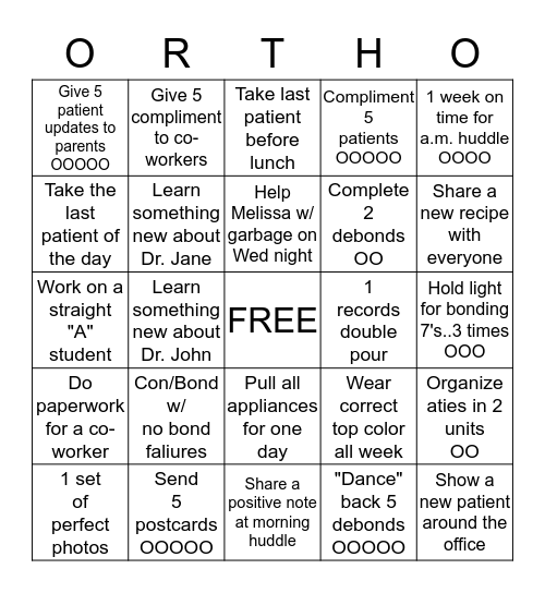 Clinical Bingo Card