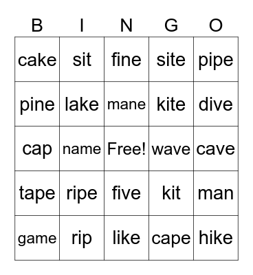 Long a & Long i Bingo Card