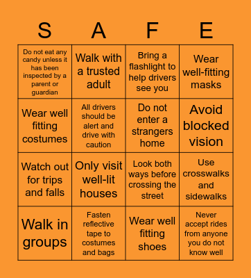 Halloween Safety Bingo Card