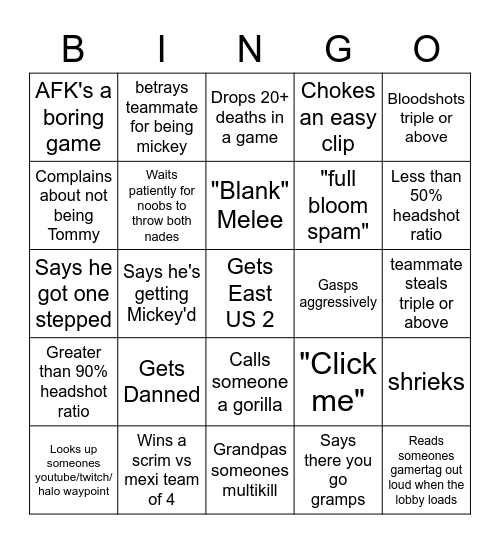 Asd Bingo Card