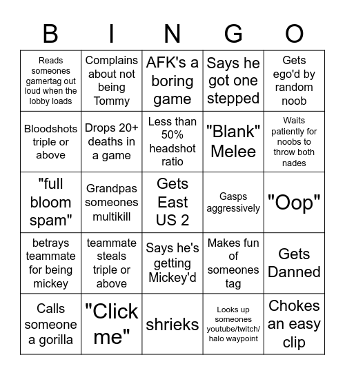 Asd Bingo Card