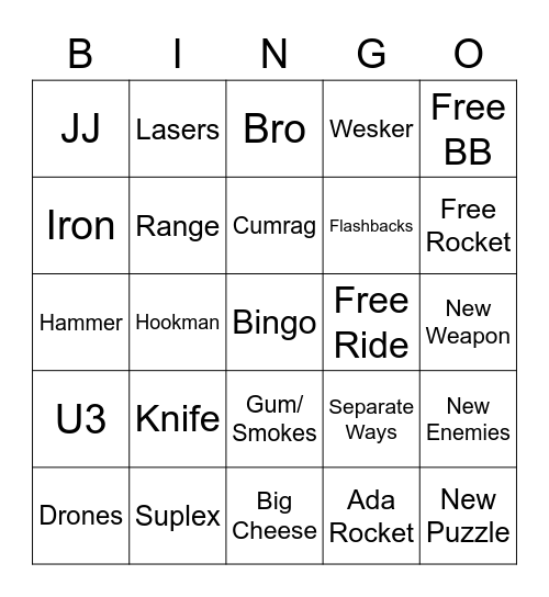 RE4 Remake Bingo Card