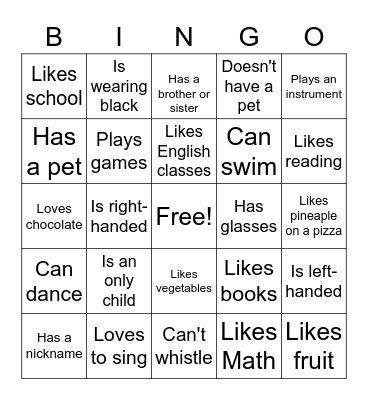 Get to know you Bingo Card