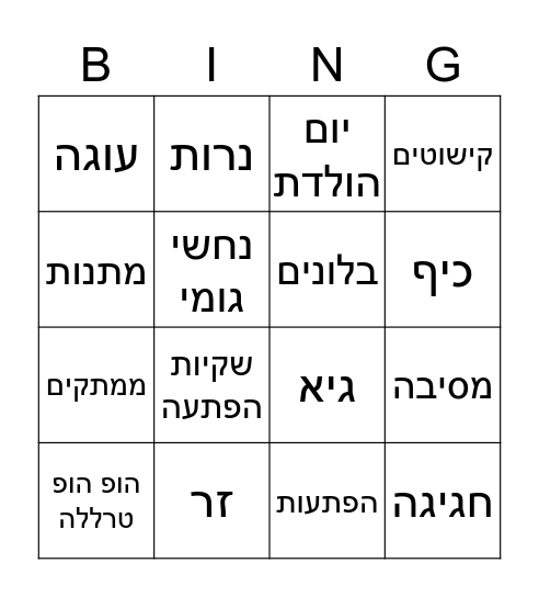 יום הולדת לתום וגיא ל Bingo Card