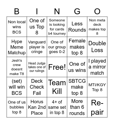 BCS Bingo Card