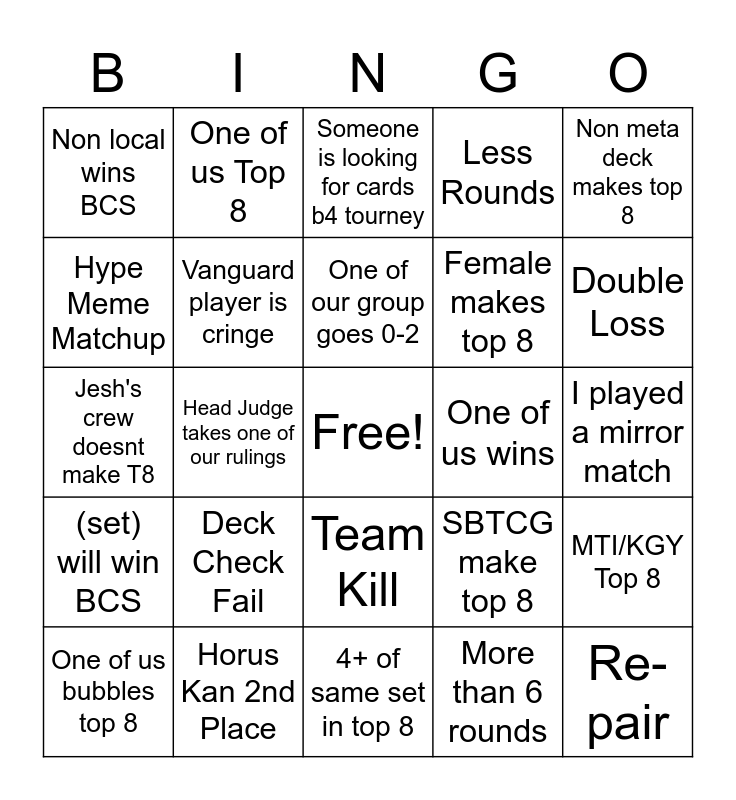 BCS Bingo Card